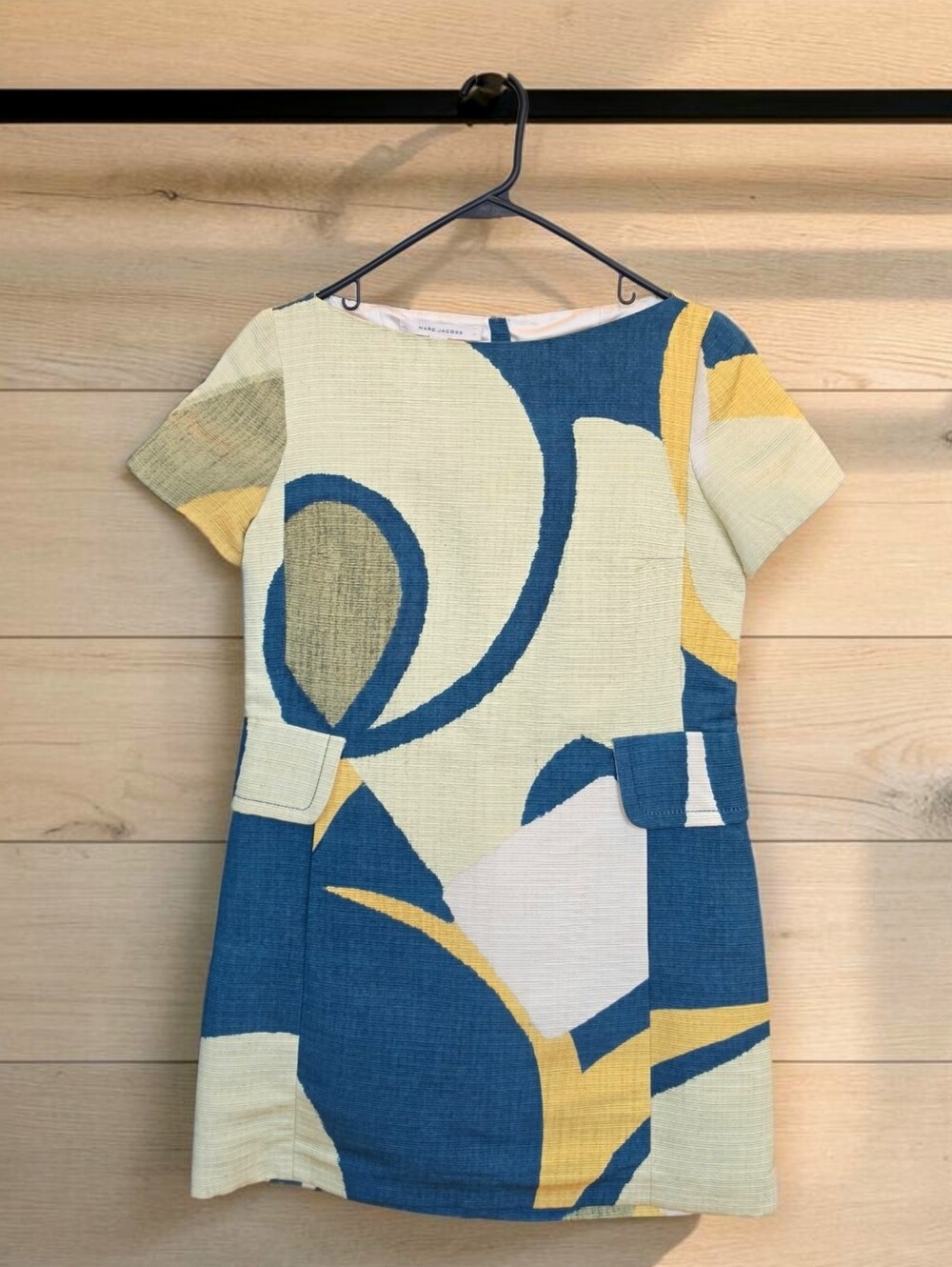 Marc Jacobs Cream, Blue & Yellow Abstract Mini Dress Retro Inspired Size 4